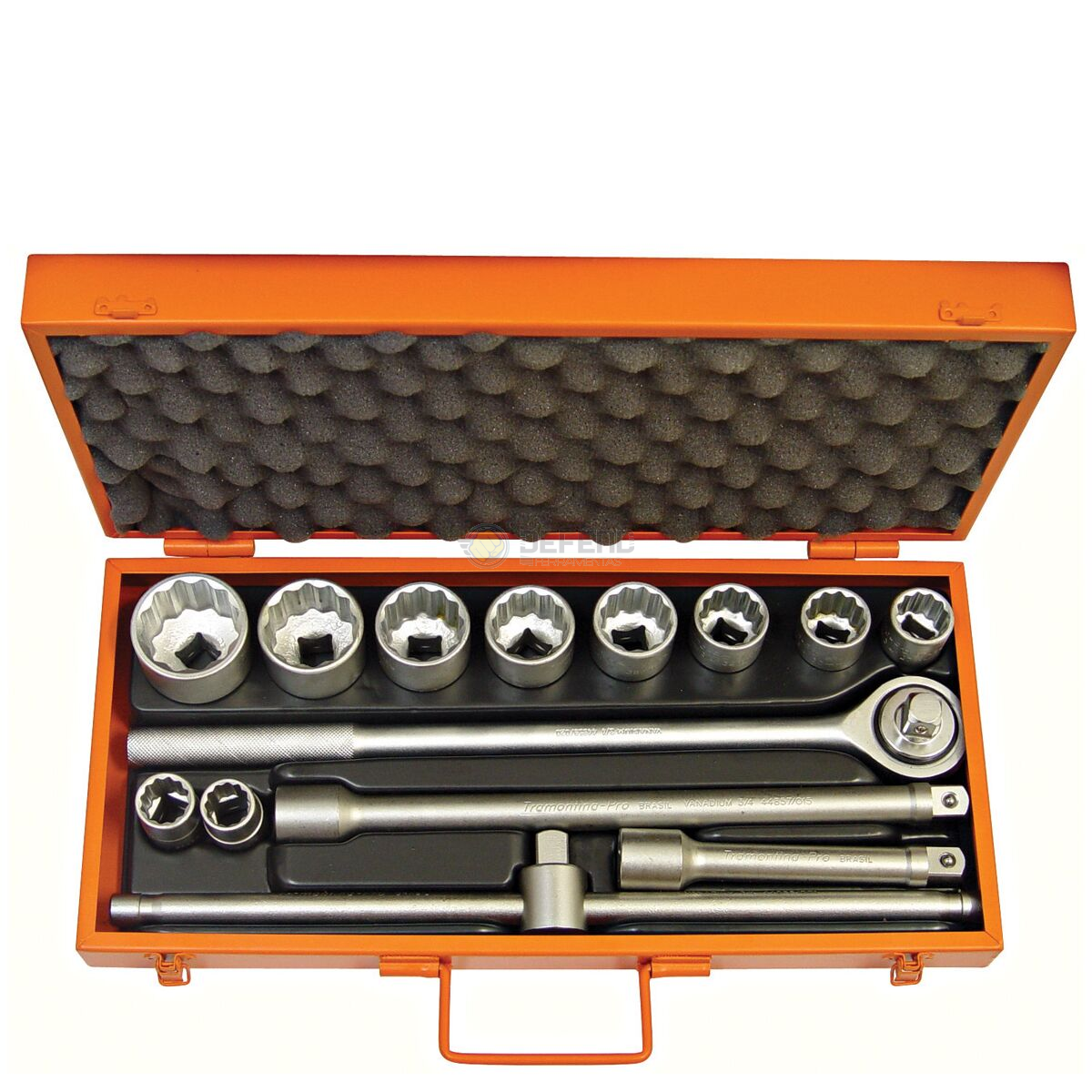 Maleta com Soquetes Estriados e Acessórios 3/4" 14 Peças - Polegadas Tramontina PRO 44854414